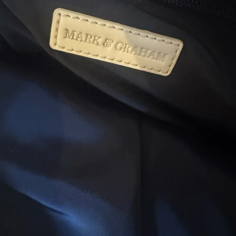 Mark & Graham White and Navy Monogrammed Duffel